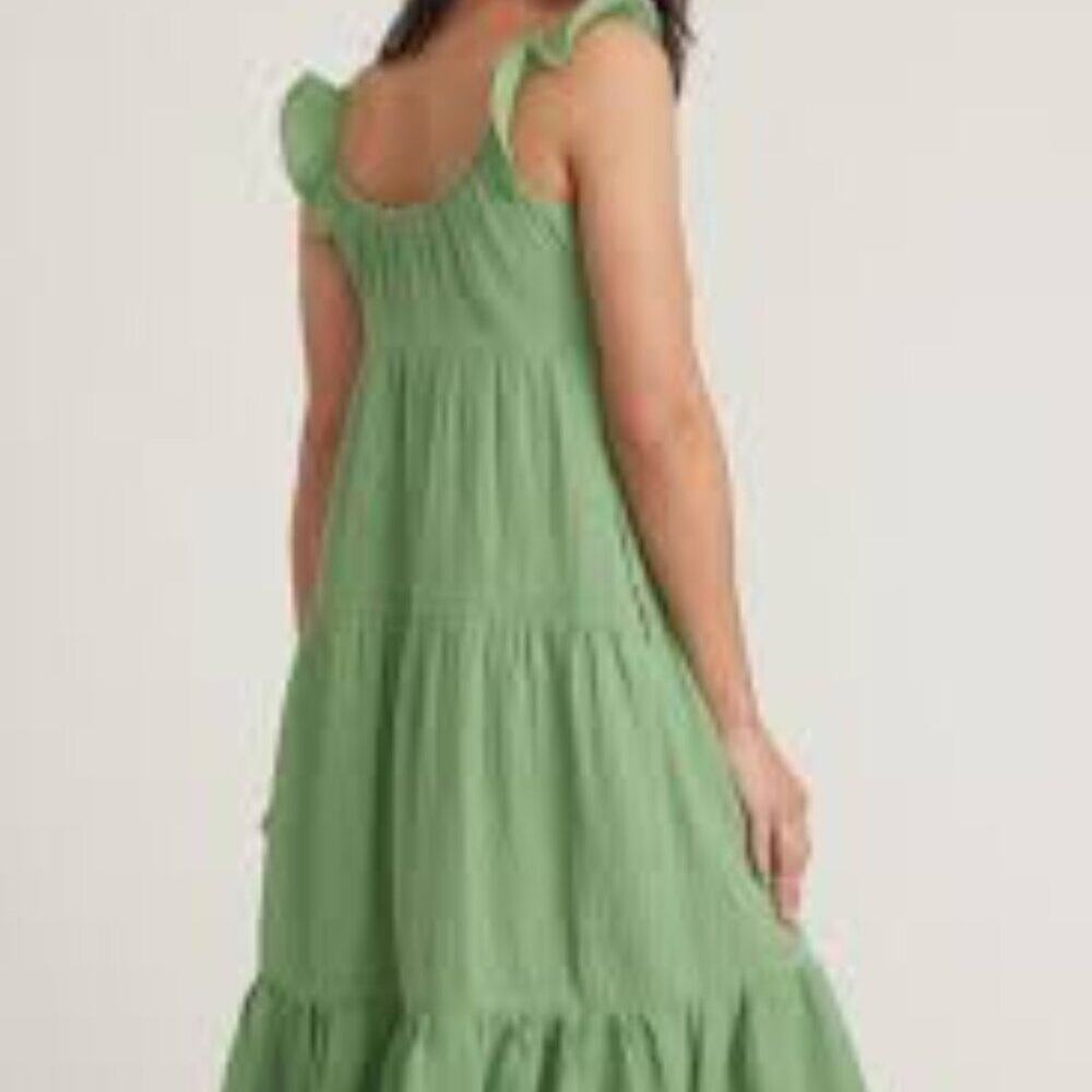 NWT Marine Layer Jude Flutter Sleeve Midi Dress - Jade Green Sheen Large - Picture 2 of 5